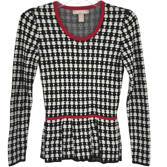 Banana Republic Sweaters - Banana Republic Women's Houndstooth Peplum Cotton Sweater Red Trim
Size S